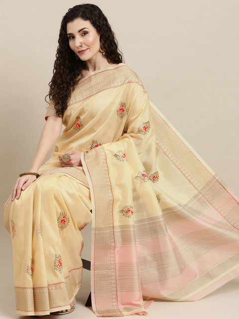

Mitera Cream-Coloured Embroidered Organza Saree