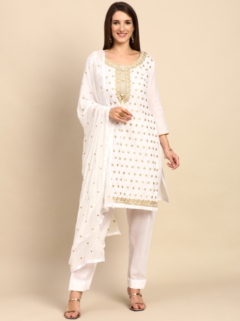 

Shaily White & Golden Zari Embroidered Unstitched Dress Material