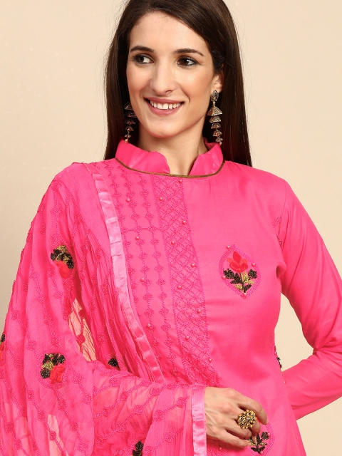 

Shaily Pink & Red Embroidered Unstitched Dress Material
