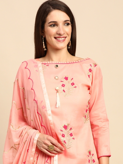 

Shaily Peach-Coloured & Pink Embroidered Unstitched Dress Material