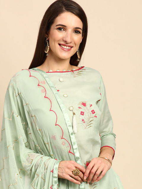 

Shaily Green & Pink Embroidered Unstitched Dress Material