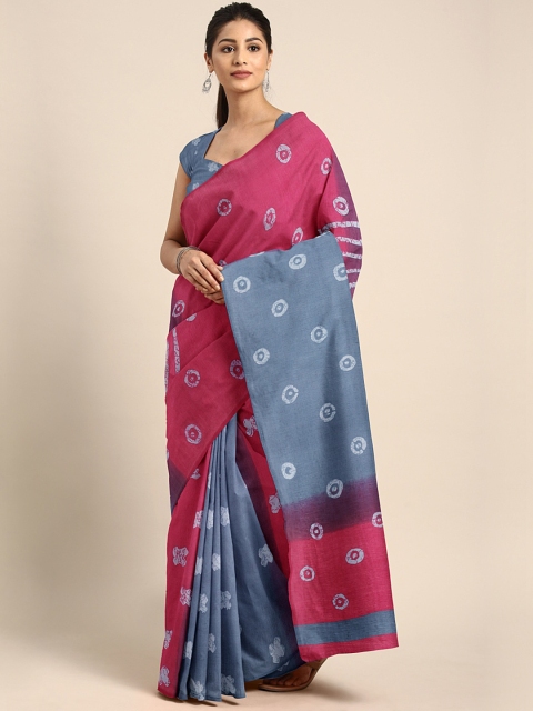 

KALINI Blue Pink Printed Crepe Saree