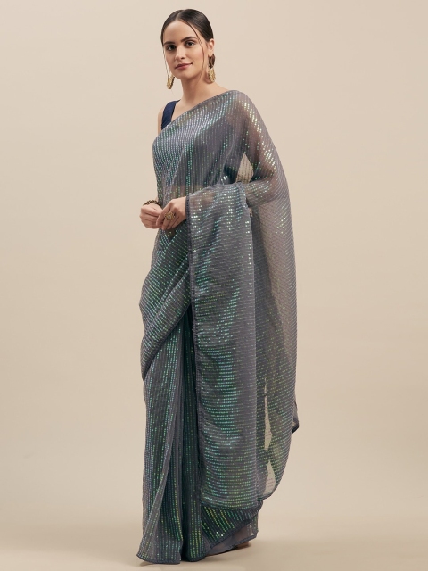 

GoSriKi Grey Embellished Sequinned Saree