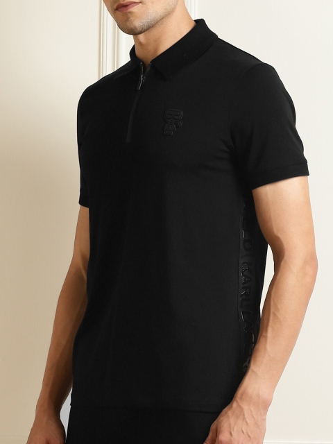 

LAGERFELD Men Black Solid Polo Collar T-shirt