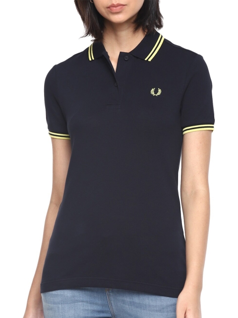 

Fred Perry Women Navy Blue Polo Collar Applique T-shirt