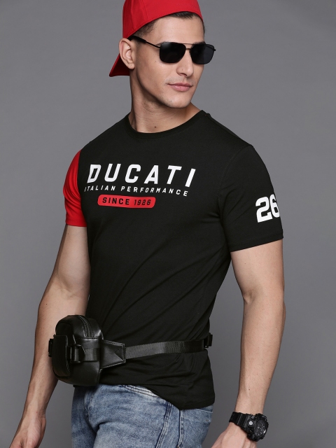 

Ducati Men Black & White Brand Logo Printed T-shirt
