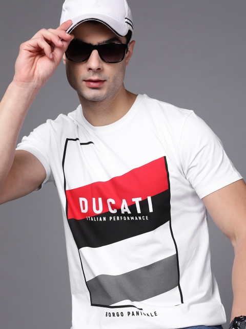 

Ducati Men White & Red Brand Logo Printed T-shirt