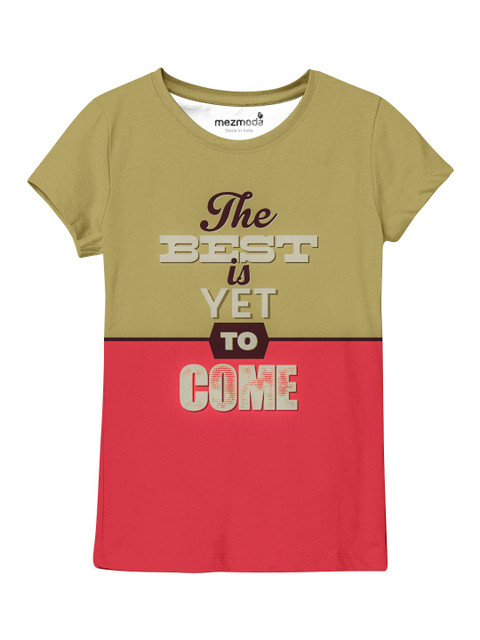 

mezmoda Girls Brown & Red Typography Colourblocked Dry-Fit T-shirt