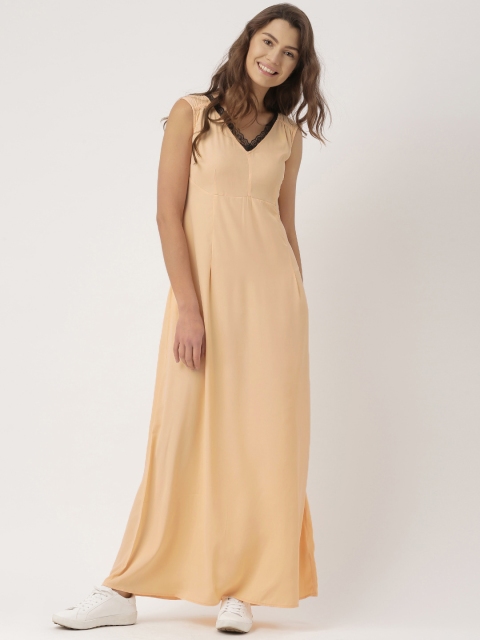 

DressBerry Women Peach Semi-Sheer Maxi Dress with Lace Panel