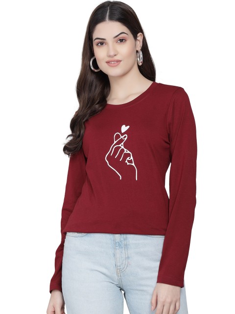 

PockMAN Women Maroon Cotton Typography Printed T-shirt