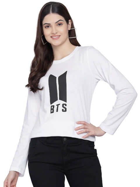 

PockMAN Women White Cotton Typography Printed T-shirt