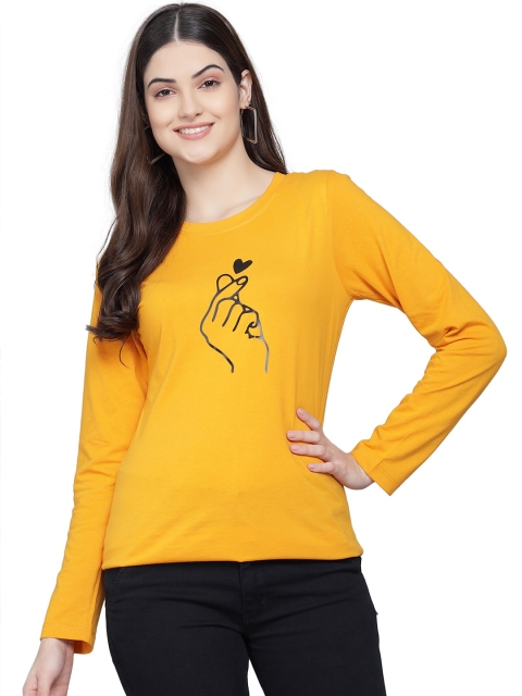 

PockMAN Women Mustard Yellow Printed T-shirt