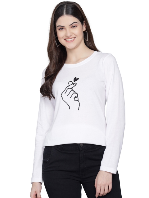 

PockMAN Women White Cotton Printed T-shirt