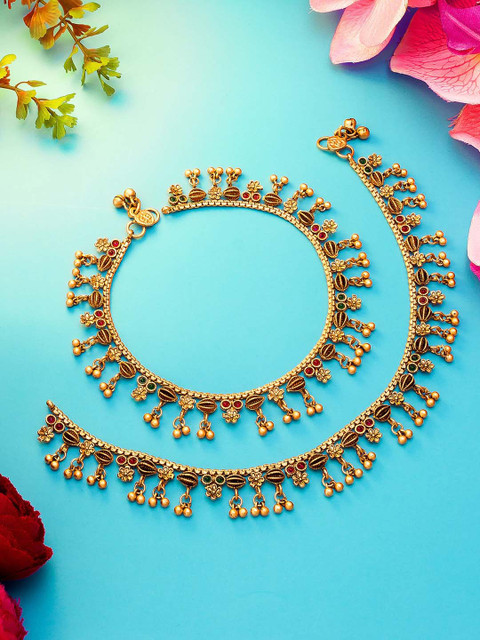 

aadita Set Of 2 Gold-Plated & Stone-Studded Anklet