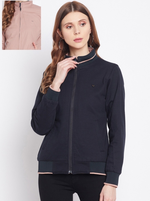 

Okane Women Pink Navy Blue Reversible Bomber Jacket