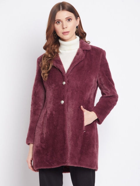 

Okane Women Maroon Solid Woolen Coat