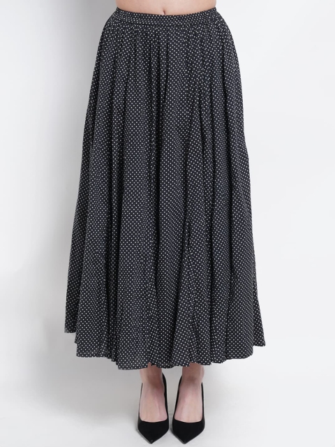 

Purple State Women Black & White Printed Pure Cotton Midi Flared Skirt
