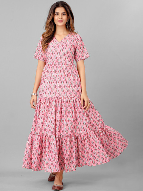 

SHOPGARB Women Pink Printed Gotta Patti Floral Anarkali Kurta