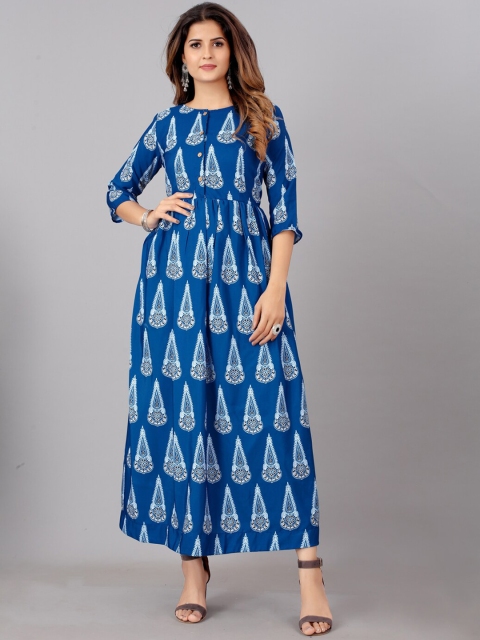 

SHOPGARB Women Blue Ethnic Motifs Printed Anarkali Kurta