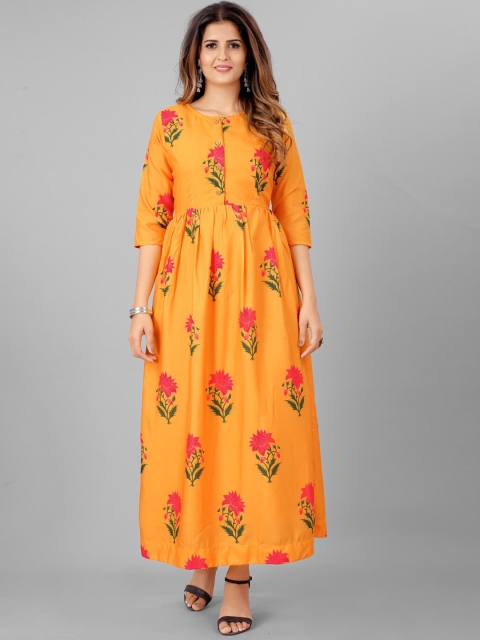 

SHOPGARB Woman Orange Floral Printed Floral Anarkali Kurta