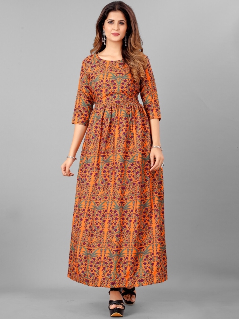 

SHOPGARB Women Orange & Magenta Ethnic Motifs Batik Printed A-line Kurta
