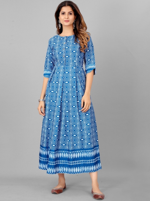 

SHOPGARB Women Blue Geometric Printed Anarkali Kurta
