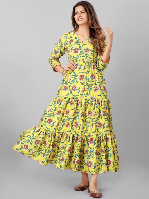 

SHOPGARB Women Lime Green Floral Printed Floral Anarkali Kurta