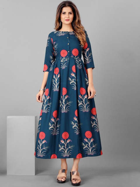 

SHOPGARB Women Blue & Pink Floral Printed Anarkali Kurta