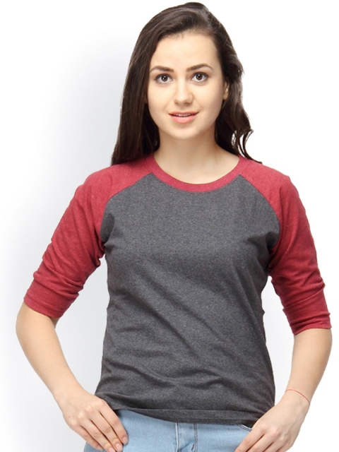 

Campus Sutra Charcoal & Red Round Neck Top