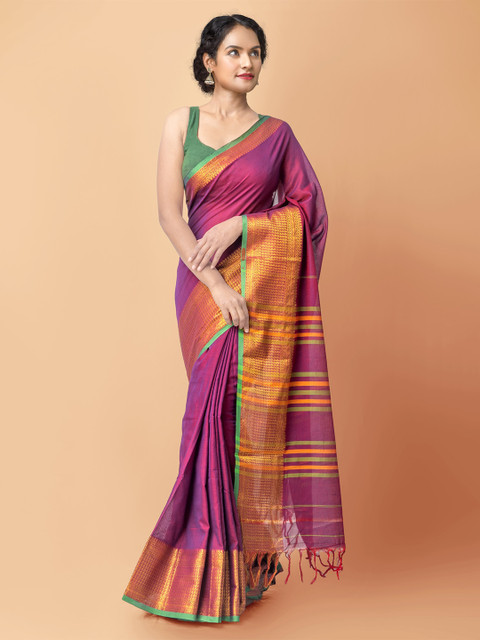 

Unnati Silks Purple & Orange Woven Design Pure Cotton Narayanpeth Saree