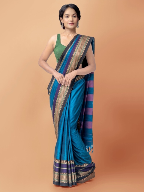 

Unnati Silks Blue & Pink Woven Design Pure Cotton Narayan Peth Saree