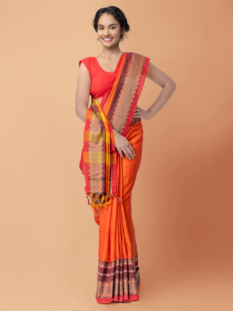 

Unnati Silks Orange & Yellow Woven Design Pure Cotton Narayan Peth Saree