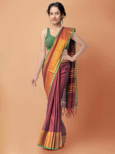 

Unnati Silks Maroon & Green Zari Pure Cotton Handloom Sustainable Narayan Peth Saree