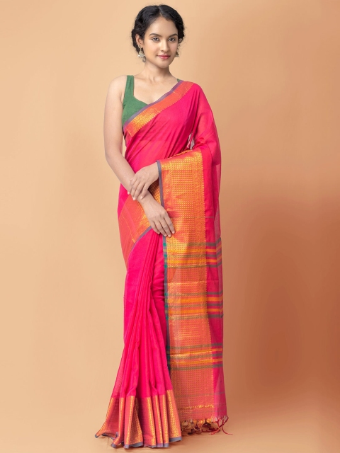 

Unnati Silks Pink Pure Cotton Handloom Sustainable Pavani Narayan Peth Saree