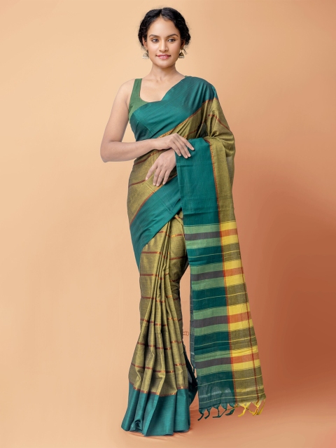 

Unnati Silks Green Woven Design Pure Handloom Sustainable Pavani Narayanpet Cotton Saree