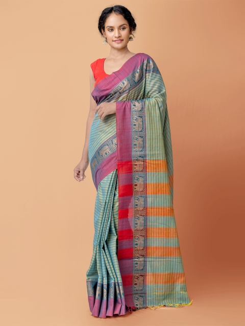 

Unnati Silks Green & Orange Woven Design Pure Cotton Narayan Peth Saree