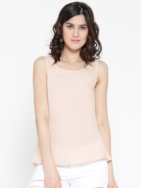 

DressBerry Women Peach-Coloured Sheer Striped Top