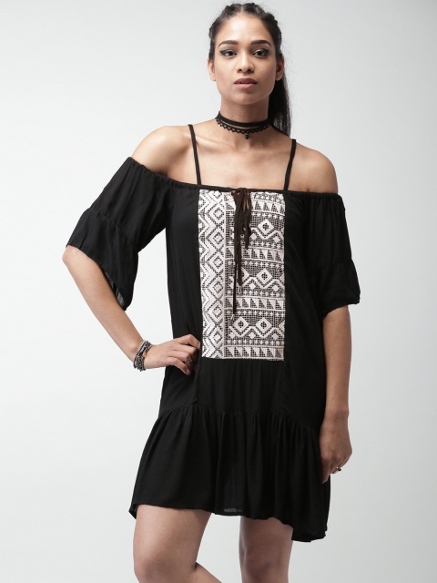 

LOVE GEN Women Black Self-Design A-Line Dress