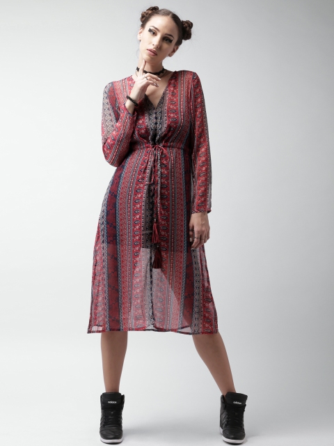 

LOVE GEN Women Red Printed Fit and Flare Dress