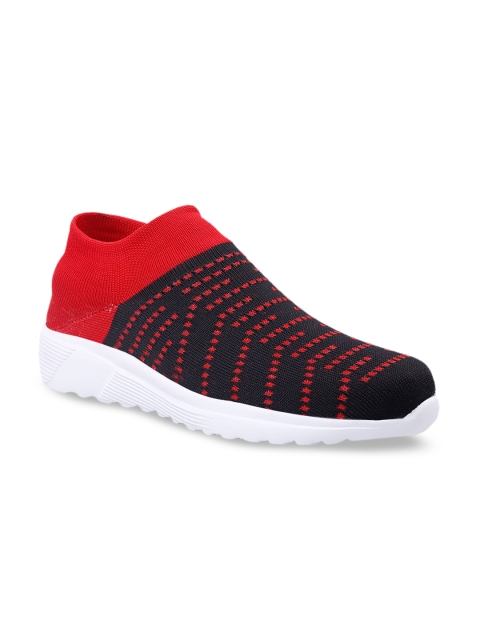 

BUCIK Men Black & Red Flyknit Woven Design Slip-On Sneakers