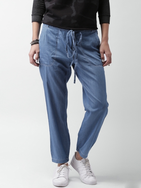 

LOVE GEN Women Blue Solid Cuffed Trousers