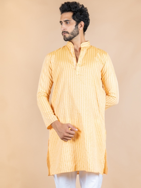 

Tistabene Men Orange & White Striped Kurta with Pyjamas
