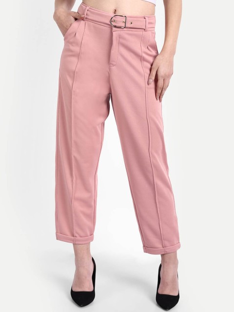 

BROADSTAR Women Pink Straight Fit High-Rise Trousers