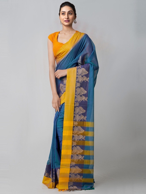 

Unnati Silks Blue Woven Design Pure Handloom Sustainable Pavani Narayanpet Cotton Saree