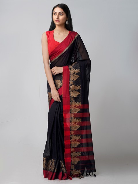 

Unnati Silks Black & Gold-Toned Pure Cotton Narayan Peth Saree