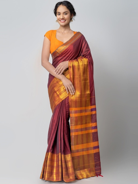 

Unnati Silks Maroon & Gold Woven Design Pure Cotton Narayanpeth Saree