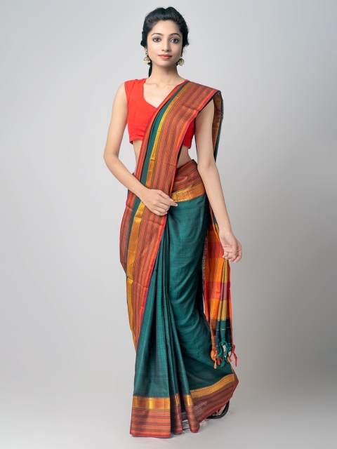 

Unnati Silks Green & Pink Pure Cotton Handloom Sustainable Narayan Peth Saree