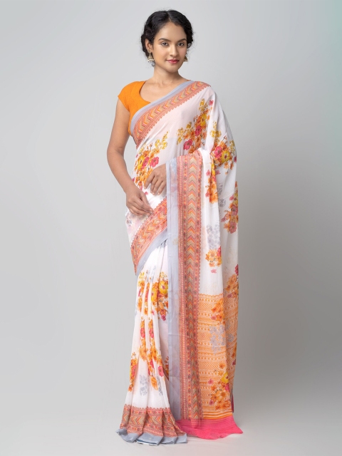 

Unnati Silks Cream-Coloured & Yellow Floral Printed Patola Saree