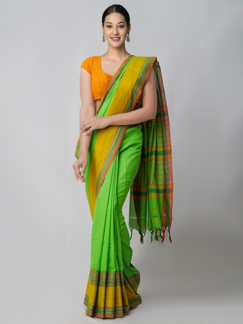 

Unnati Silks Green & Yellow Woven Design Pure Cotton Narayan Peth Saree