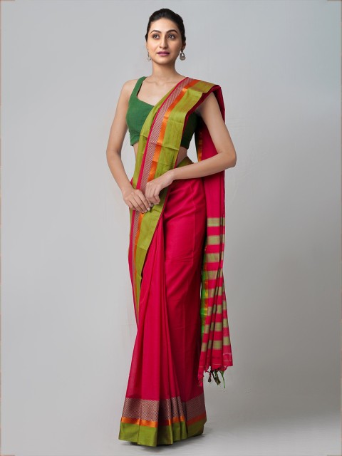 

Unnati Silks Pink & Green Pure Cotton Handloom Sustainable Narayan Peth Saree
